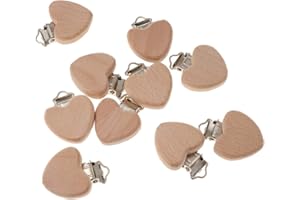 HARILLA 10 Stücke Holz Schnuller Clips Natürliche Buche Holz DIY Zubehörkette, Herz