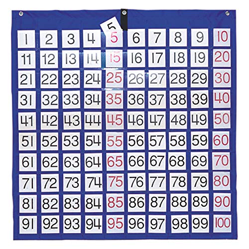 Hundreds Pocket Chart with 100 Clear Pockets, Colored Number Cards, 26 x 26