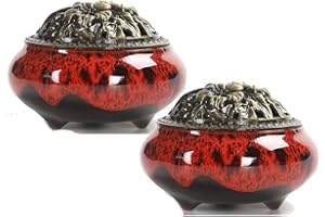 Mayco Bell 2 pz Incensiere in ceramica Dragon a flusso inverso, decorazione per la casa creativa, con supporto per bastoncini (rosso)