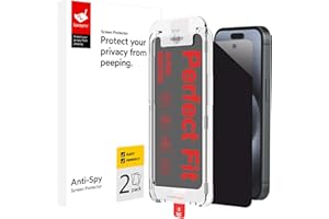 BERSEM, Ochraniacz ekranu do iPhone'a 15 pro (6,1 cala, 2023) Anti-Spy, automatyczne wyrównanie EZ, szkło hartowane 9H, bez pęcherzyków powietrza, antyodblaskowy, przyjazny dla obudowy, 2 szt