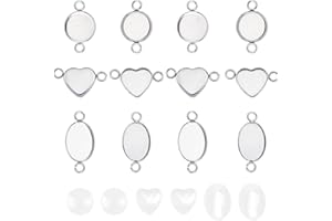 UNICRAFTALE 30 Set Ovali/Piatti Tondi/Semilavorati per Castoni A Cuore Collegamenti Vuoti in Acciaio Inossidabile con Cabochon Connettore Cabochon Impostazione Ciondolo Castone Vassoi per Gioielli