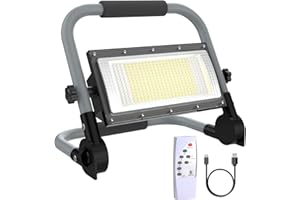 ERAY Faro LED Ricaricabile, Faretto LED Ricaricabile Portatile 10000LM/12000mAh/350 LEDs/5 Modalità/Telecomando/Pannello Solare, Lampada da Lavoro Solare Ideale per Campeggio, Riparazione, Pesca