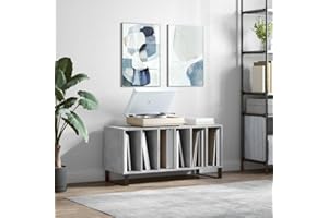 prissent Mobile Porta Dischi Grigio Cemento 100x38x48cm Legno Multistrato Scaffale Legno Porta Dischi Vinile Mobile Salotto Mobiletto TV Mobile Porta CD Libreria Stretta Scaffale Porta CD