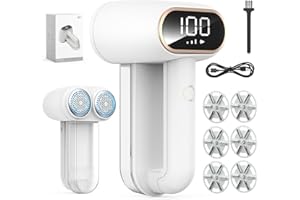 PKBD Quitapelusas Electrico Doble Hoja con 6 Cuchillas Adicionales Gratuitas, Almacenamiento Chatarra de Gran Capacidad, Quita Pelusas Ropa Elimina Pelusas de Forma Rápida Eficaz, Blanco