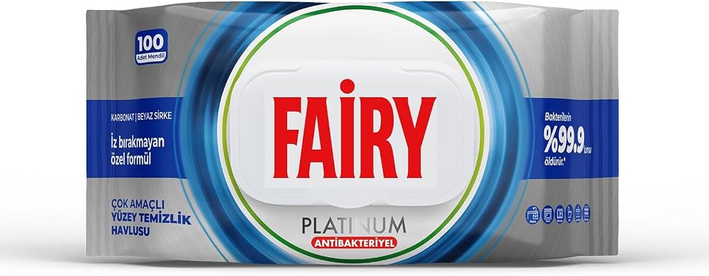 Fairy Platinum Antibakteriyel Yüzey Temizlik Havlusu 100 Yaprak | Beyaz Sirke & Karbonat | 48 Saat Temizlik Etkili | İz Bırakmayan Formül