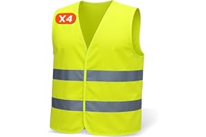 MAZALAT WORK WEAR Set de 4 chalecos reflectantes para Hombre & Mujer – Cumple con EN ISO 20471 & EN ISO 13688 – Tiras Reflectantes, Ligero & Transpirable – chaleco reflectante moto, chaleco reflectante coche.