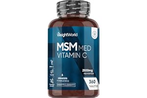 MSM Tabletter – 2400 mg med 100 mg vitamin C – 360 veganska tabletter för 6 månaders förbrukning – Metylsulfonylmetan & vitam