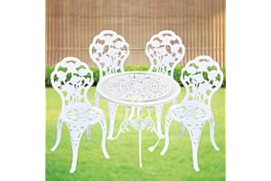 La Vida en Led Conjunto Mesa y Sillas Exterior y Jardín Muebles de Aluminio Blanco Alta Resistencia. Fabricación Artesanal Europea. (Mesa Jardín 2)