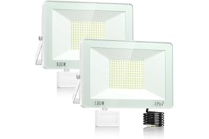 VRTOGTHE Projecteur LED Exterieur Detecteur De Mouvement - 2 PACK 100W 10000LM Lampe Exterieur Detecteur De Mouvement avec IP67 étanche et 3 Modes, 7000k Projecteur LED froide Pour Jardin, Cour, Usine, Rue