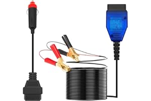 ZKTOOL 12V Car ECU Emergency Power Supply Cable, Automotive Memory Saver with Buzzer Alarm, OBD II Plug, Cigar Lighter Socket, Memory Saver Connector, Battery Replacement Tool, Battery clip