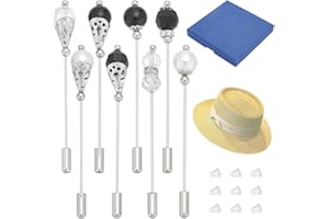 PH PandaHall 8 Styles Black White Hat Pins 7.3cm Long Pearl Brooch Pins Glass Beaded Lapel Pin Handle Stick Pin for Women Scarves Tie Hats Jewellery Accessories Gift