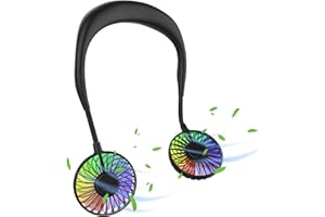 Ultralent Ventilateur de cou, ventilateur USB, silencieux, 3 vitesses, lumière LED, ventilateur portable pour l'extérieur, l'intérieur, le camping, les voyages, le sport noir