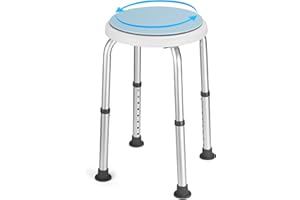 Careboda 360° Drehbarer Duschhocker，Hocker höhenverstellbar 34-52cm，bis 136KG，Rutschfester Duschstuhl aus Aluminium，Duschhocker für senioren