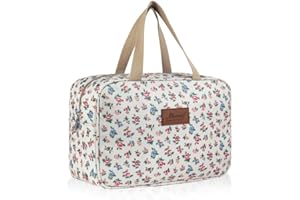 Aucuu Trousse de Toilette Femme, Grande Trousse de Maquillage avec Poignée, Sac à Cosmétiques étanche Portable pour Camping et Voyages, Sac de Maquillage Floral pour Femmes et Filles