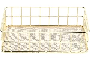 BuyWeek Kosz do przechowywania, złoty, wielofunkcyjny, trwały organizer na biurko z siatki drucianej do użytku domowego (duży)