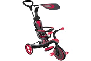GLOBBER Explorer Trike 4-in-1 Red - Tricycle, Balance Bike and Pushchair in 10/8.5 Inch - TPR Seat - Height-Adjustable Child Vehicle