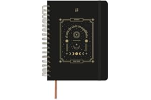 UO Agenda Anual 2026 Equilibrio Día Página: Empieza en enero de 2026 y Acaba en diciembre de 2026, Tapa Dura, con 127 Stickers, Goma elástica y Cinta de Registro, Negro