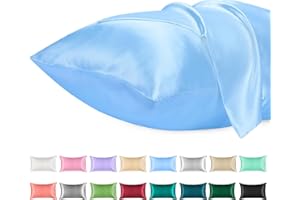 Lirex Satynowe poszewki na poduszki, miękkie, do włosów i skóry, standardowy rozmiar, z zamknięciem kopertowym, chłodząca poszewka na poduszkę, 2 szt., jasnoniebieskie, 50 x 75 cm