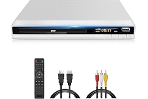 JOVELL Reproductor de DVD para TV, Reproductores de DVD Gratuito Multiregión, Lector DVDs CD Doméstico con Entrada USB y Salida HDMI RCA, Incorpora PAL y NTSC, No Compatible con BLU-Ray (Blanco, Modelo-168)