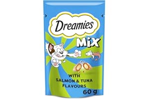 Dreamies Cat Treats, Tasty Snacks with Scrumptious Salmon and heavenly Tuna, 8 Pouches of 60 g