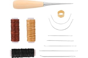 COMNICO Set da cucito a mano, 12 pezzi, accessori per cucito, filo cerato con ditale, punteruolo, 7 aghi di riparazione per pelle, tappezzeria, tappeti, pelle, riparazione e cucito