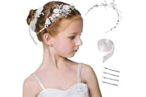CASKIE Hochzeit Haarschmuck Für Mädchen Und Blumenmädchen, Haar-Accessoires Erstkommunion Prinzessin Weiße Blume Kopfschmuck Perle Haarschmuck Hochzeit Party Für Mädchen