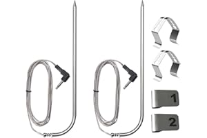 JZW-SHOP 2 Pieces Replacement Meat Probe for Pit Boss Pellet Grill Smoker Parts, 3.5mm Plug Thermometer Probe, Replacement Temperature Probe with 2 Stainless Steel Probe Clip Holders and 4 Numbered Labels
