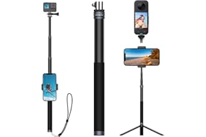 UNIXYZ 36" Aluminium Selfie Stick mit Stativ für Gopro Hero 12/11/10/9/8/7/6/5/DJI Osmo Action 2 3, Ausziehbares Vlog Einbeinstativ mit Telefonclip für iPhone Samsung (Selfie-Stick+Stativ+Handy-Clip)