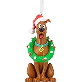 Hallmark Scooby Doo with Wreath & Santa Hat Keepsake Hanging Ornament, Tree Decoration, Christmas, Green, Brown