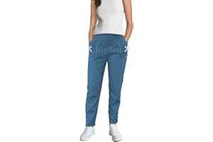 URBAN STITCH Trouser for Women UK Casual Full Length Elasticated High Waist Pants with Stretch Light Weight Summer Straight fit Ladies Bottoms