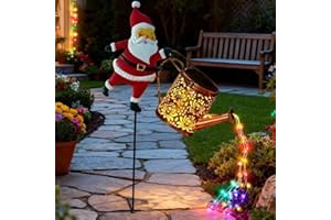 CARZIYER Lanterne Noël Père Noël Solaire, Décoration Jardin Extérieure Éclairage LED Kettle Lights, Arrosoir Solaire, Déco Lumineuse Noël Exterieur IP65 Étanche pour Chemin, Cour Et Terrasse (B(Color))