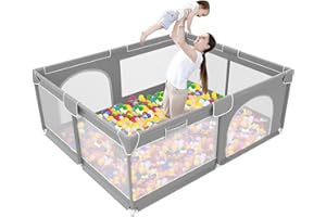 Zehnhase Baby Laufstall,Kinderbett,Laufgitter mit faltbarer Spielmatte,Indoor-Spielplatz, Sicherheitsspielplatz, Krabbelgitter Schutzgitter mit atmungsaktivem Netz （200x180cm,grau）