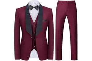 KUDMOL Mens Suit 3 Piece Tuxedo One Button Blazer Vest Trousers Sets for Wedding Party Prom