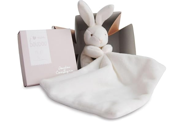 Doudou et Compagnie - Doudou Lapin Mouchoir - Boîte en Forme de Fleur - Blanc - 10 Cm - Idée Cadeau de Naissance Fille et Garçon - Garantie Doudou Perdu - 303