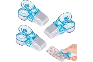 KEQAR 3 Pièces Extracteur de Comprimés, Petit Séparateur de Comprimés Portable, Mini Aide à la Déglutition avec Boîte de Rangement Pratique, Idéal pour Voyage, Séparateur et Extracteur de Comprimés