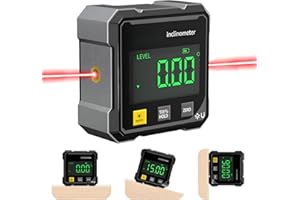 XINRONGDA 4-Seitiger Magnetischer Digitaler Winkelmesser mit Laser, Digitale Wasserwaage, Winkelmesser Digital Digital Protractor with Magnetic Base für Holzbearbeitung, Bau, Dekoration und DIY