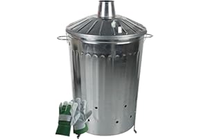 simpahome 125L Locking Lid Galvanised Incinerator and Pair of Reinforced Rigger Gloves.