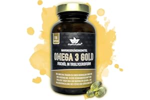 ‎NATURALIE GESUND ESSEN, GESUND LEBEN naturalie® - Omega 3 Gold | hochdosiert 400mg EPA + 300mg DHA pro Kapsel | sehr geringer TOTOX-Wert | nachhaltig - Friend of the sea | schadstoffgeprüft | 110 Kapseln im Braunglas