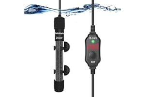 YukiHalu Mini Riscaldatore per Acquario, 25W 50W 100W 200W con Termometro Integrato, Regolatore di Temperatura Esterno, Utilizzato per Acquari da 1-150 Litri (200 watt)