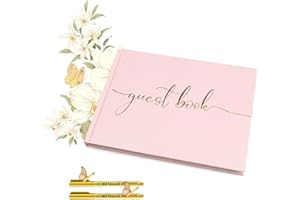 ZIJANG Libro Firmas Bautizo 100 Páginas, 243 x 185mm Libro de Firmas Bodas, Libros Decorativos Simple Hermoso, Opaco, con 2 Bolígrafos, para Fiestas Cumpleaños, Bodas, Libros Visitas