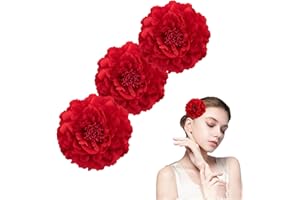 ELEGANCE-GO Clips Pelo de Flor,3 Piezas Flor Flamenca Clavel,Pinza Flors Pelo Horquillas de Peonía Flamenca Flores Sevillana Pinza Accesorio para Mujeres Niñas Fiesta Boda(Rojo)