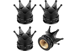 TUCNOEU Nakrętki na wentyle samochodowe, 4 sztuki, czarne, uniwersalne, korony, nakładki na wentyle samochodowe, dekoracja nadaje się do wszystkich samochodów, SUV-ów, rowerów i motocykli