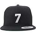 Trendy Apparel Shop Number 7 White Thread Embroidered Flat Bill Snapback Baseball Cap, Black, One Size