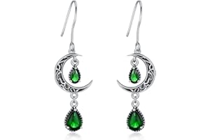 VONALA Boucles d'oreilles pendantes en forme de lune celtique en argent sterling 925 avec émeraude/améthyste/rubis/saphir/rose/péridot/aigue-marine/citrine/noir/topaze arc-en-ciel, bijoux celtiques