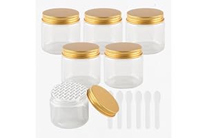 PQPAUTY TIANZD 6 Pezzo 200 ml Barattoli in Plastica Trasparente Contenitori Barattolo Vuoto Barattoli Piccoli con Tappo Oro, 200g Barattoli Cosmetico Contenitore per Prodotti di Cosmetica