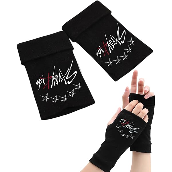 Guantes Sin Dedos Stray Kids Temáticos, De Punto Negro, Talla Única, Regalo Perfecto Para Fans De K-POP