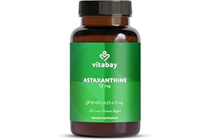 Vitabay Astaxanthine 12 mg – 90 gélules véganes avec astaxanthine issue de la microalgue Haematococcus pluvialis et huile de lin – Testé en laboratoire en Allemagne