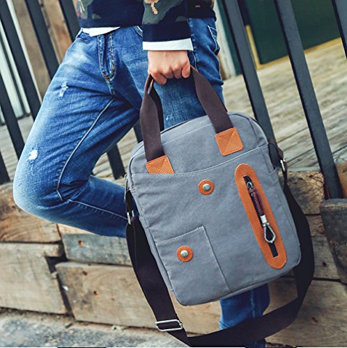 Feehan Travelite Basics Unisex Umhängetasche, 35x28x12 cm, 0.76KG,Unisex Vintage Umhängetasche Leder Canvas Laptop Schultertasche, Modern Umhängetasche, Laptop-Tasche, Computer-Tasche, aus Segeltuch, für Männer und Frauen, Herren, - 6