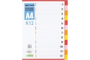 D.RECT Intercalaires pour A4, K12, 12 intercalaires, onglets à anneaux, onglets avec impression de chiffres 1-12, multicolores, séparateurs de couleur en carton
