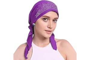 IPENNY Crystal Pleated Bandana Woman's Stretchy Beanie Hat Turban Cap Skull Cap Ethnic Head Wrap Hat Headscarf for Alopecia Hair Loss